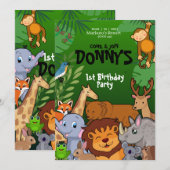 Safari Jungle Anniversaire Invitation Cute Animaux (Devant / Derrière)
