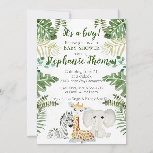 Safari Jungle Baby Boy Shower Invitation (Devant)