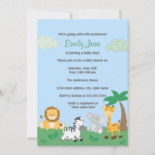 Safari Jungle Baby Boy Shower Invitation (Devant)