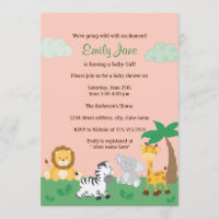 Safari Jungle Baby Meisje Shower Uitnodiging