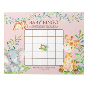 Safari Jungle Baby shower Bingo Jeu Bloc-notes