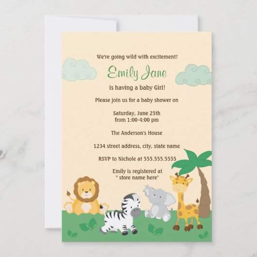 Safari Jungle Baby shower neutre  Invitation (Devant)