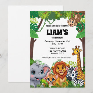 Safari Jungle Birthday Invitation 5x7 Kaart