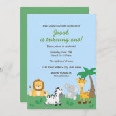 Safari Jungle Boy 1er Anniversaire Fête Invitation (Devant / Derrière)