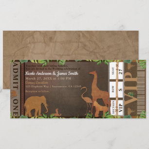 Safari Jungle Bruine Dieren Bruiloft Ticket Kaart