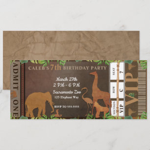 Safari Jungle Bruine Dieren Verjaardagsfeest Ticke Kaart