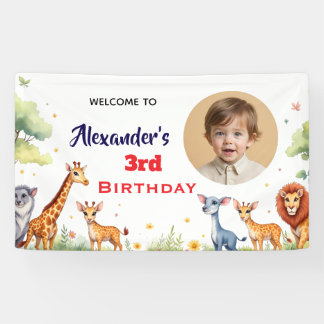 Safari Jungle Dieren Kinderen Neutrale Verjaardags Spandoek