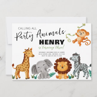 Safari Jungle Feest Dieren Verjaardagsuitnodiging Kaart