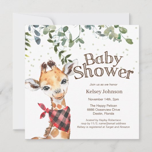 Safari Jungle Giraffe Baby shower Invitation (Devant)