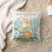 Safari Jungle Girl Boy Birth Stats Coussin (Couverture)