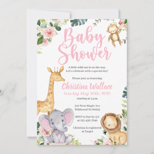 Safari Jungle : Invitations de douches pour bébés (Devant)