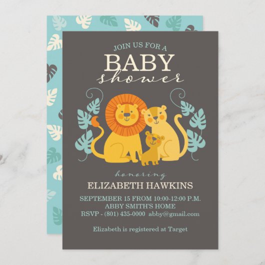 Safari jungle Jongen Baby Shower Uitnodiging (Voorkant / Achterkant)