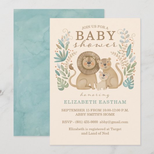 Safari Jungle Lion Baby shower Invitation (Devant / Derrière)