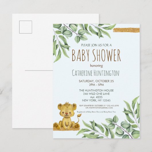 Safari Jungle Lion Baby shower moderne Invitation (Devant / Derrière)