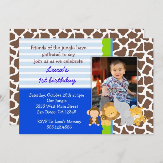 Safari Jungle Monkey photo Invitations d'anniversa (Devant / Derrière)