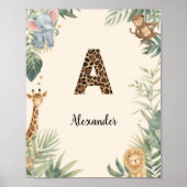 Safari Jungle Personalized Name Monogram A Nursery Poster (Voorkant)
