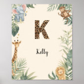 Safari Jungle Personalized Name Monogram K Nursery Poster (Voorkant)