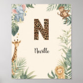 Safari Jungle Personalized Name Monogram N Nursery Poster (Voorkant)