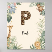 Safari Jungle Personalized Name Monogram P Nursery Poster (Voorkant)
