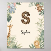 Safari Jungle Personalized Name Monogram S Nursery Poster (Voorkant)