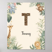 Safari Jungle Personalized Name Monogram T Nursery Poster (Voorkant)