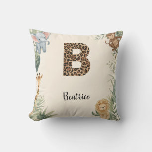 Safari Jungle Persoonlijke naam Monogram B Babykam Kussen