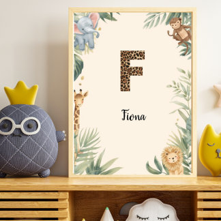 Safari Jungle Persoonlijke naam Monogram F Babykam Poster