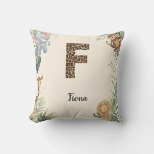 Safari Jungle Persoonlijke naam Monogram F Kinderk Kussen