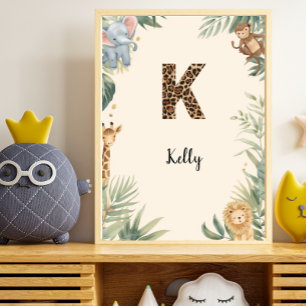Safari Jungle Persoonlijke Naam Monogram K Kinderk Poster