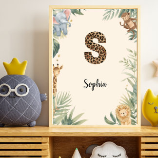 Safari Jungle Persoonlijke naam Monogram S Kinderk Poster