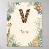 Safari Jungle Persoonlijke Naam Monogram V Kinderk Poster (Voorkant)