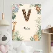 Safari Jungle Persoonlijke Naam Monogram V Kinderk Poster