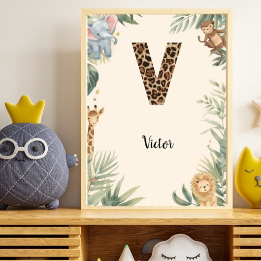 Safari Jungle Persoonlijke Naam Monogram V Kinderk Poster