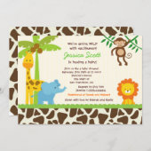 Safari Jungle Zoo Baby Douche Invitations (Devant / Derrière)