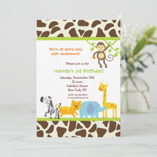 Safari Jungle Zoo Invitations d'anniversaire (Debout devant)