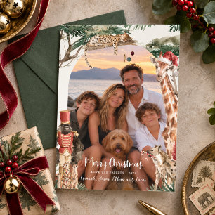 Safari Kerstmis Familie Foto Vakantiewenskaart Feestdagenkaart