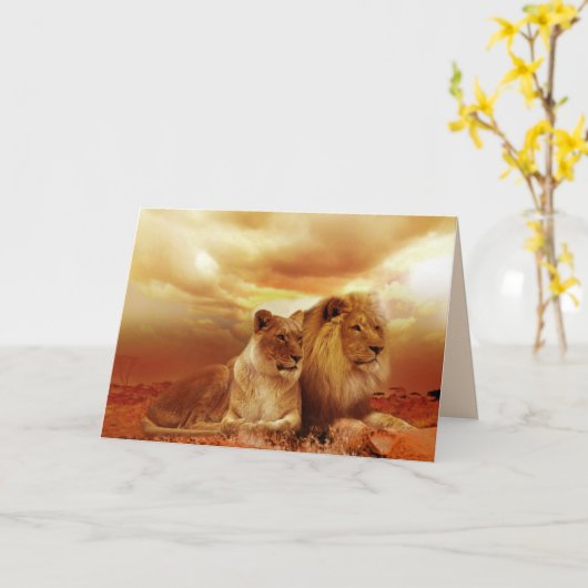 safari leeuwen wenskaart kaart (Gele Bloem)