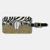 Safari Leopard en Zebra Print Monogram Bagagelabel (Voorkant horizontaal)