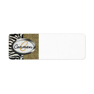Safari Leopard en Zebra Print Monogram Etiket