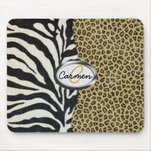 Safari Leopard en Zebra Print Monogram Muismat