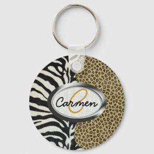 Safari Leopard en Zebra Print Monogram Sleutelhanger