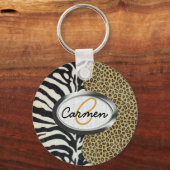 Safari Leopard en Zebra Print Monogram Sleutelhanger (Voorkant)