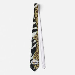 Safari Leopard en Zebra Print Monogram Stropdas