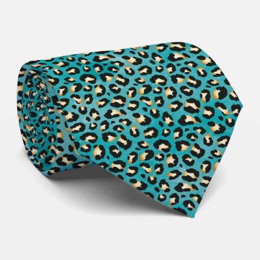 Safari Leopard Print Blauwgroen Rosettes Stropdas (Opgerold)