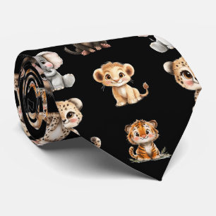Safari Lion Éléphant Tigre Mignon Kawaii Cravate