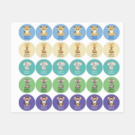 Safari Lion Giraffe Elephant Zebra Monkey Boy Labels (Vel)