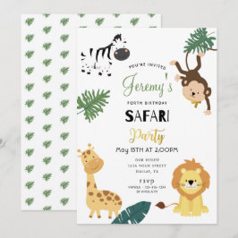 Safari Lion Zebra Monkey Little Boy Birthday Party Kaart