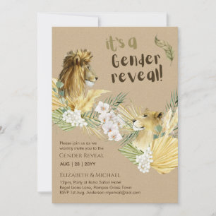 Safari Lions GENDER REVEAL Baby Shower Invitations Kaart