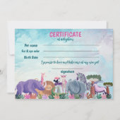 Safari meisje verjaardag dier adoptie certificaat kaart (Voorkant)