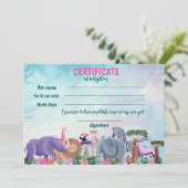 Safari meisje verjaardag dier adoptie certificaat kaart (Staand voorkant)